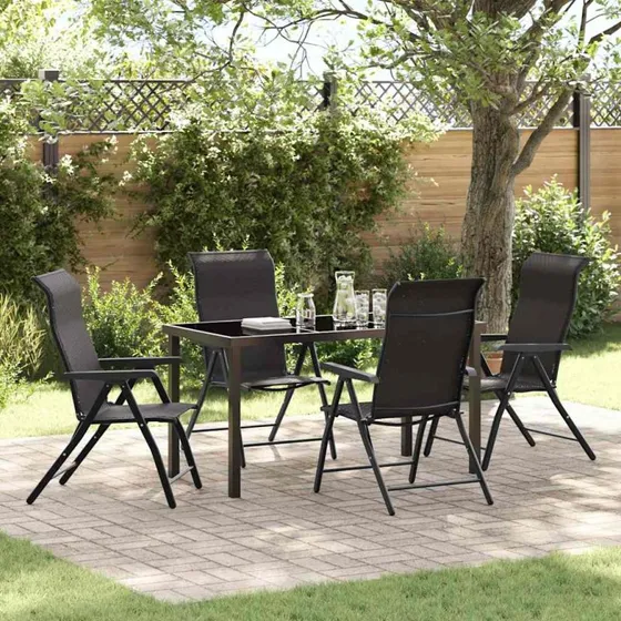 Sort/kaffe havemøbelsæt 5 dele i polyrattan & pulverlakeret stål