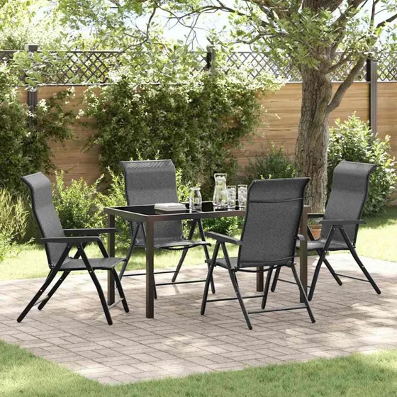 Gråt have spisebordssæt 5 dele i polyrattan og stål