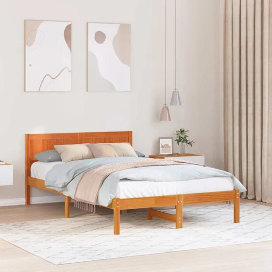 Sengestel i massivt fyrretræ 135x190 cm - brun