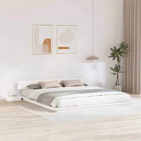Sengestel i træ 200x200 cm – hvid minimalistisk