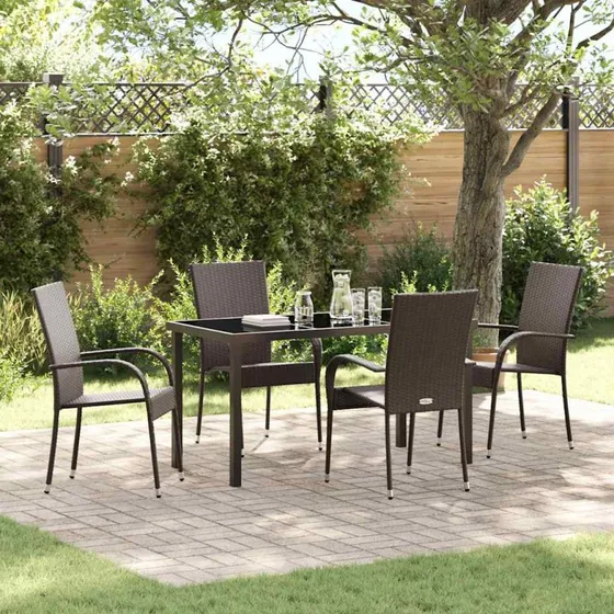Have spisebordssæt 5-pers brun polyrattan & stål