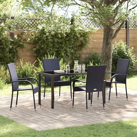 Have spisebordssæt 5 dele – sort polyrattan