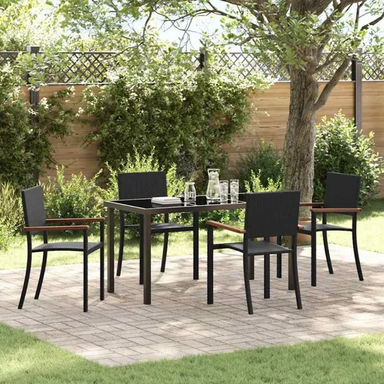 Have spisebordssæt 5 pers. – Sort poly rattan