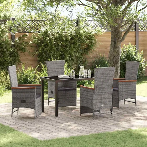 Have Spisebordssæt i Grå Polyrattan 5-dele med Puder