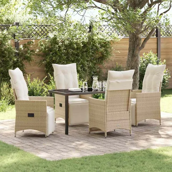 Have spisebordssæt 5 dele i beige polyrattan