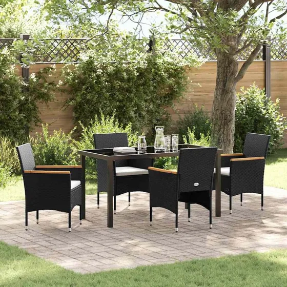 Have Spisebordssæt 5 dele – Sort polyrattan med puder