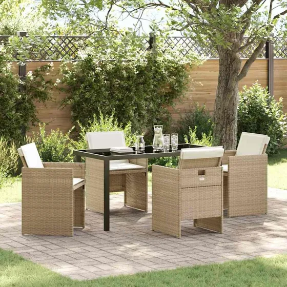 Have Spisebordssæt 5-dele Beige Polyrattan med Puder