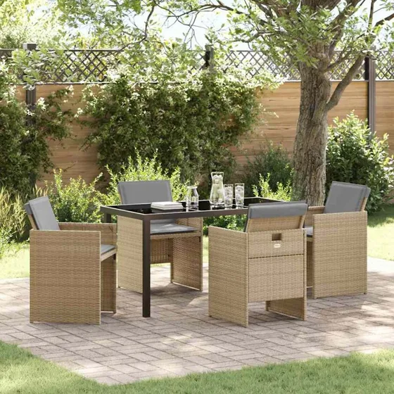 Beige 5-delers polyrattan havemøbelsæt med pude