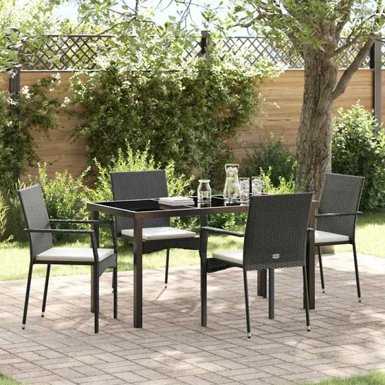 Sort 5-pcs Polyrattan Havemøbelsæt med Puder