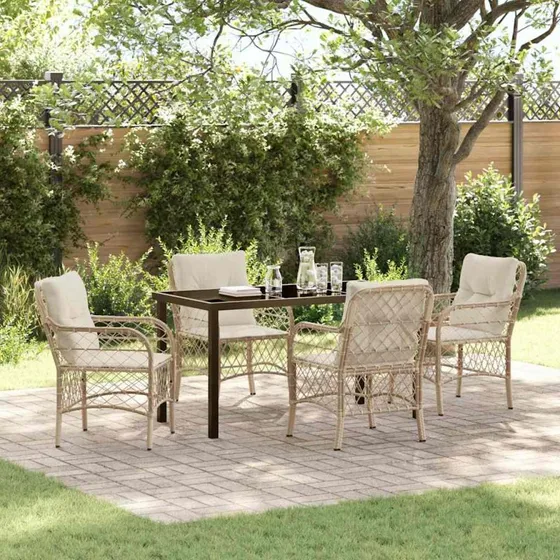 Have Spisebordssæt 5 dele i Beige polyrattan med pude