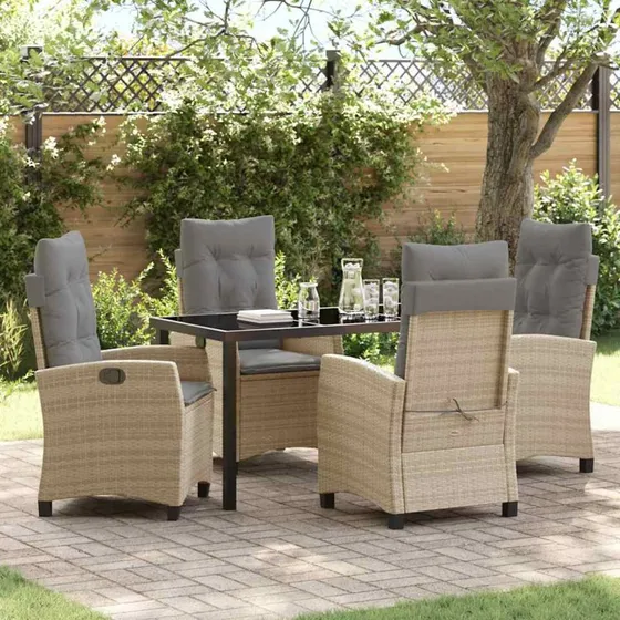 Have spisesæt 5 dele beige polyrattan med hynder