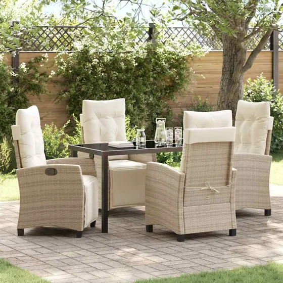Have Spisebordssæt 5 dele i beige polyrattan