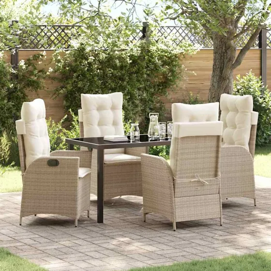 Have Spisebordssæt 5 dele i beige polyrattan