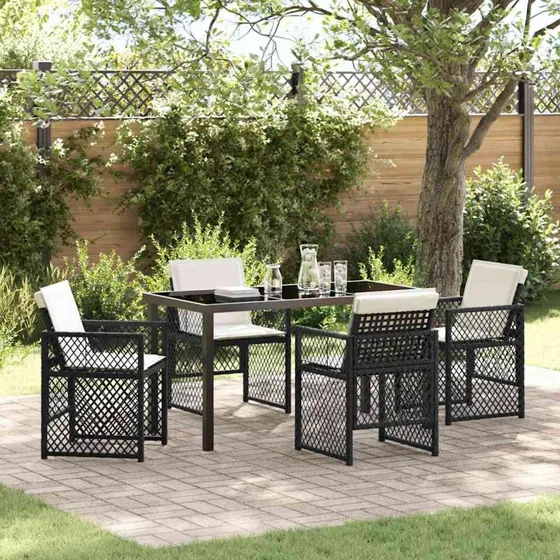 Have spisebordssæt 5 dele i sort polyrattan