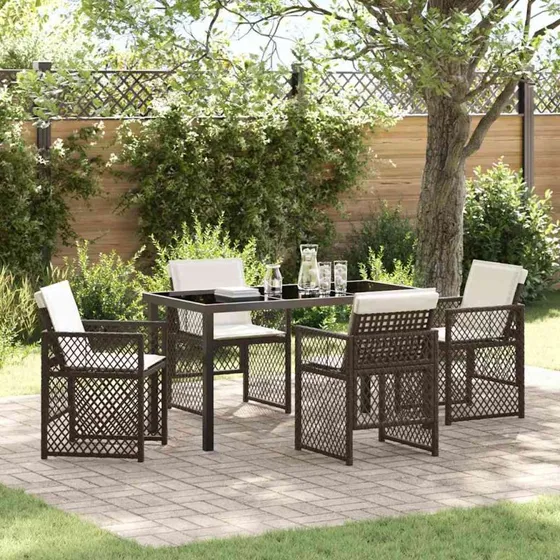 Have spisebordssæt 5 dele i brun polyrattan