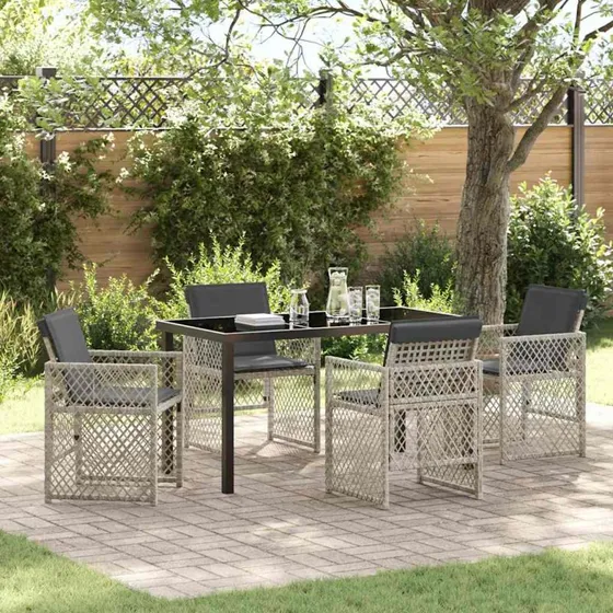 Have spisebordssæt 5 dele i lysegrå polyrattan