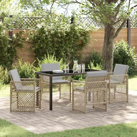 Have spisebordssæt 5 dele i beige polyrattan