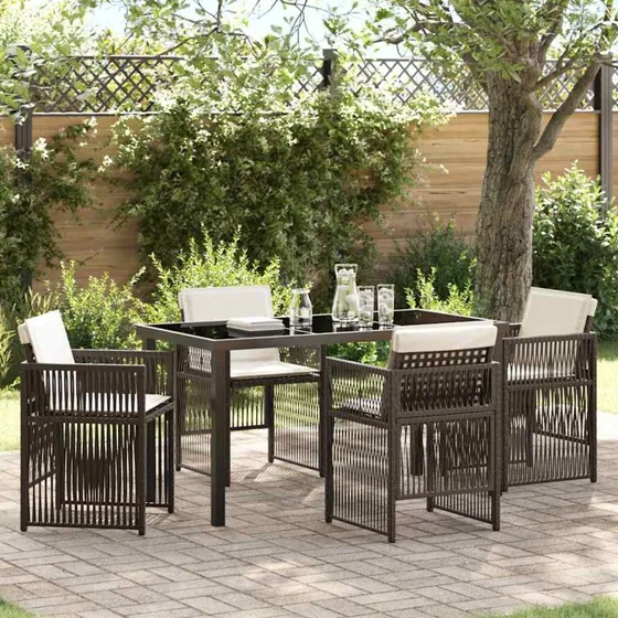 5-pcs Brun Havemøbelsæt i Poly rattan & Pulverlakeret Stål