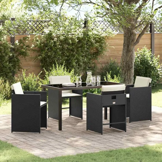 Have spisebordssæt 5 dele i sort polyrattan