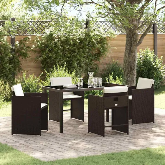 Have spisebordssæt 5 dele – brun polyrattan