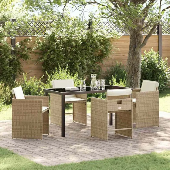 Have Spisebordssæt 5 dele i beige polyrattan