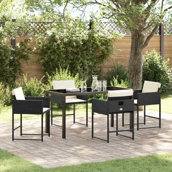Have spisebordssæt 5 dele i sort polyrattan