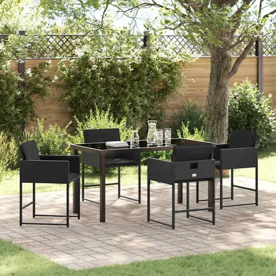 Have Spisebordssæt 5 dele Sort polyrattan