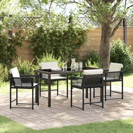 Have spisebordssæt 5 dele - Sort polyrattan