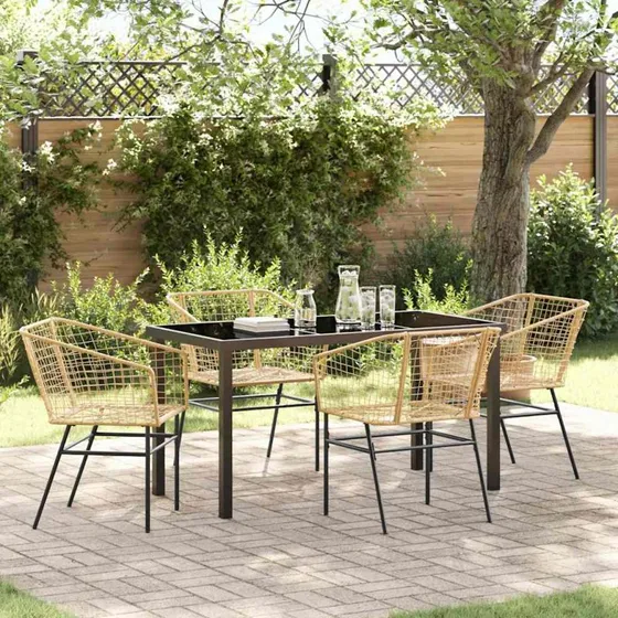 Spisebordssæt 5 dele i brun polyrattan