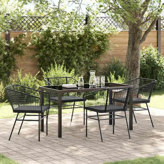 Havemøbelsæt 5 dele i sort polyrattan