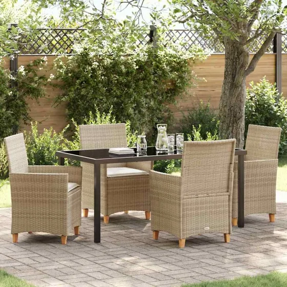 Have spisebordssæt 5 dele - Beige polyrattan