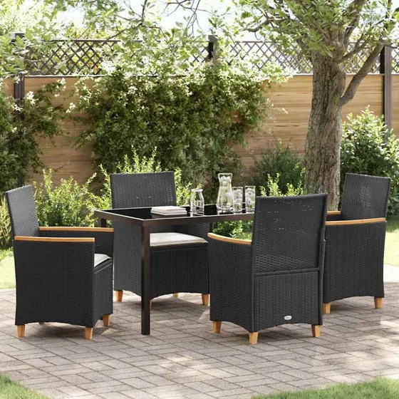 Spisebordssæt i sort polyrattan 5 stk - have & terrasse