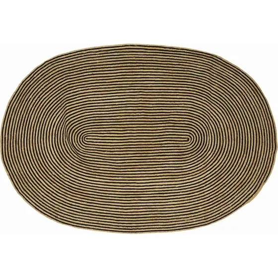 Jute tæppe oval 205x305 cm - natur/sort