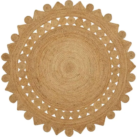 Jute tæppe Ø 180 cm, brun – håndlavet