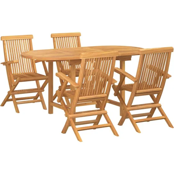 Spisebordssæt i massivt teak 5 dele (160x80 cm)