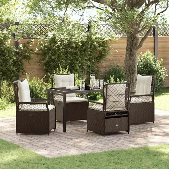 Brunt 5-pcs havemøbelsæt i polyrattan med glasbord