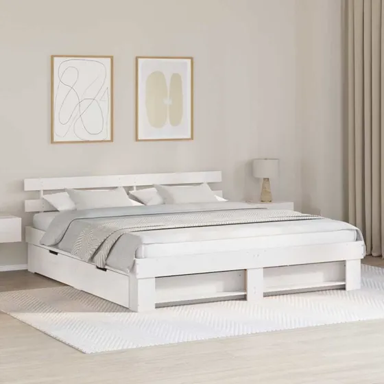 Sengestel 200x200 cm Hvid - Massivt fyrretræ