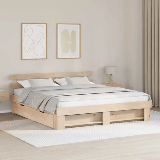 Sengestel 180x200 med hovedgærde i massiv fyrretræ - Brun