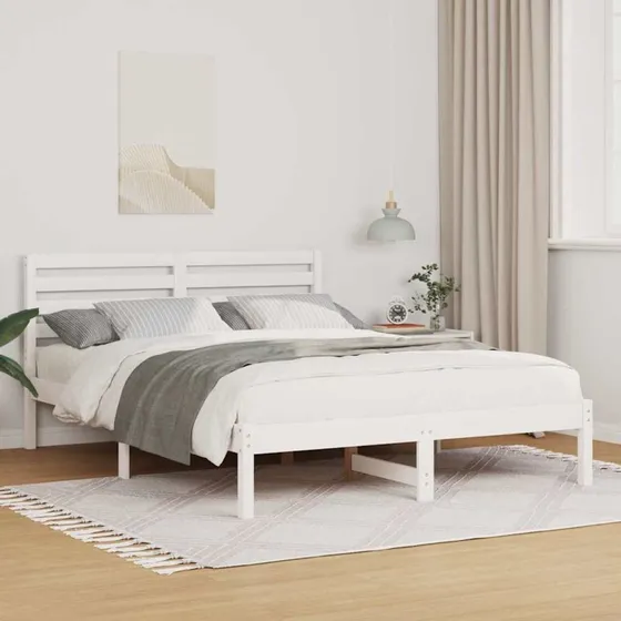 Sengestel med hovedgærde hvid 120x200 cm – massivt fyrretræ