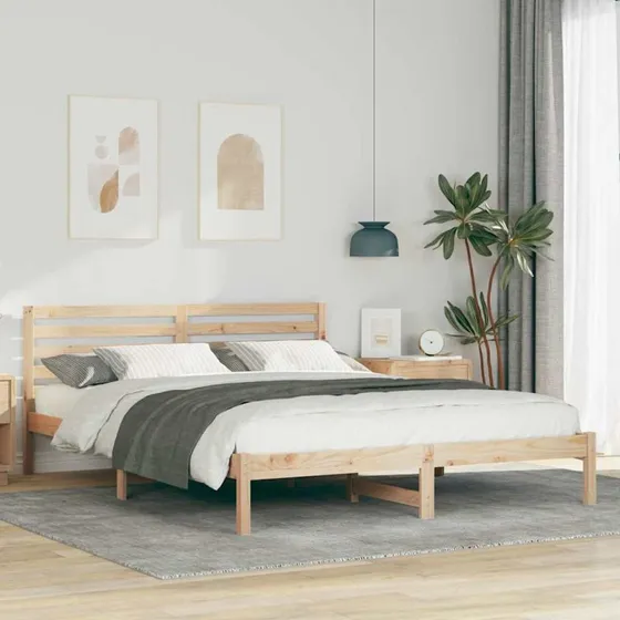 Sengestel i massivt fyr 160 x 210 cm - brun med hovedgærde
