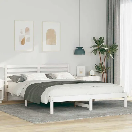 Sengestel i massivt fyrretræ Hvid 160 x 220 cm