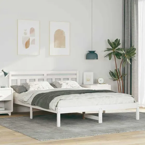 Sengestel Hvid 150x200 cm i Massivt Fyrretræ