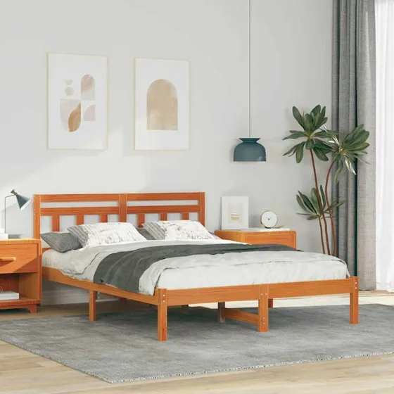 Sengestel 120x190 cm i massivt fyrretræ – brun med hovedgærde