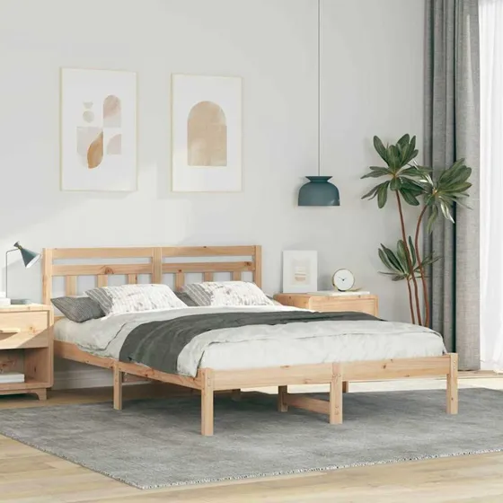 Sengestel 140x190 cm i brun massivt fyrretræ