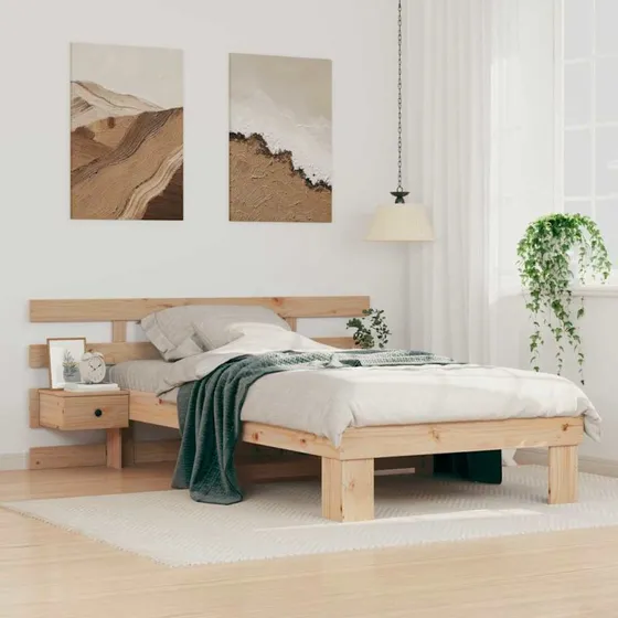 Sengestel med hovedgærde 90x200 cm – Brun massivt fyrretræ