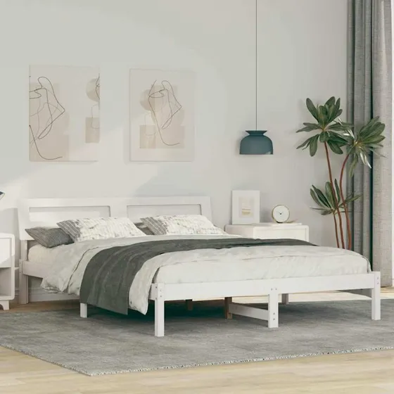 Sengestel i massivt fyrretræ hvid 160x200 cm