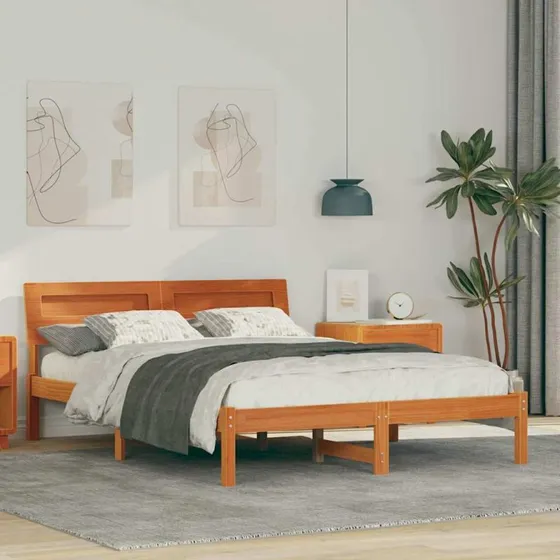 Sengestel 140x190 cm i massivt fyrretræ – gyldenbrun