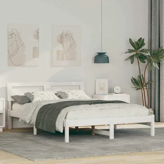 Sengestel med hovedgærde 120x190 cm i massivt fyrretræ - Hvid