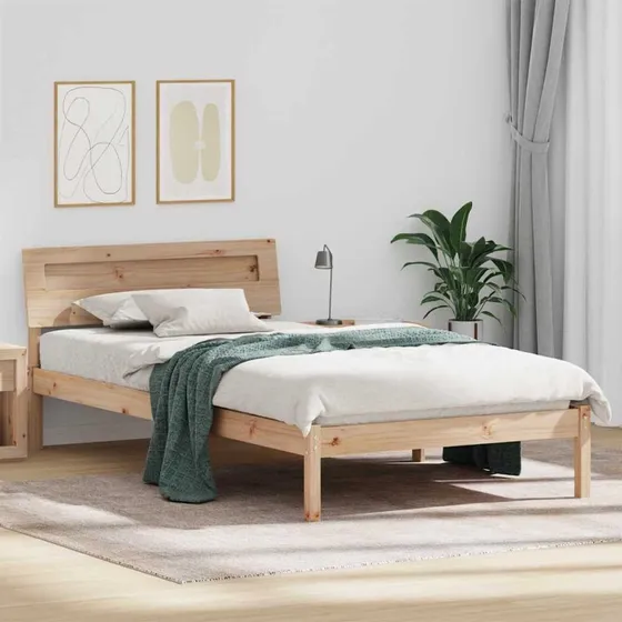 Sengestel med hovedgærde i massivt fyrretræ 90x200 cm - Brun