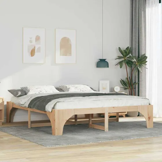 Sengestel gulvramme 200x200 cm Brun - Massivt fyrretræ